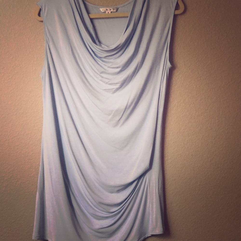 Light blue CAbi Lana Blue Cowl Neck Drape tunic